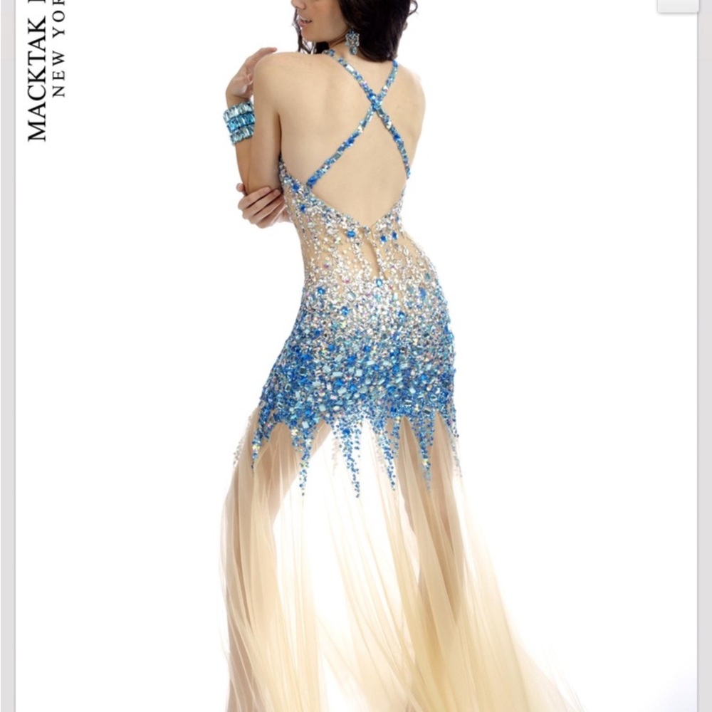 Blue and Cream Evening Prom Dress